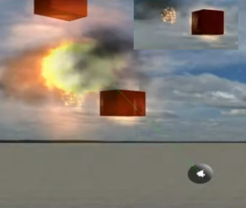 An exploded block surrounded by other blocks.