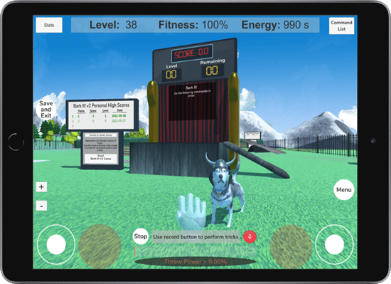 A game with dog and stage on iPad.