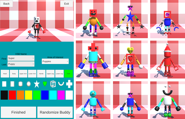 Ten customized robots with various colors and shapes.